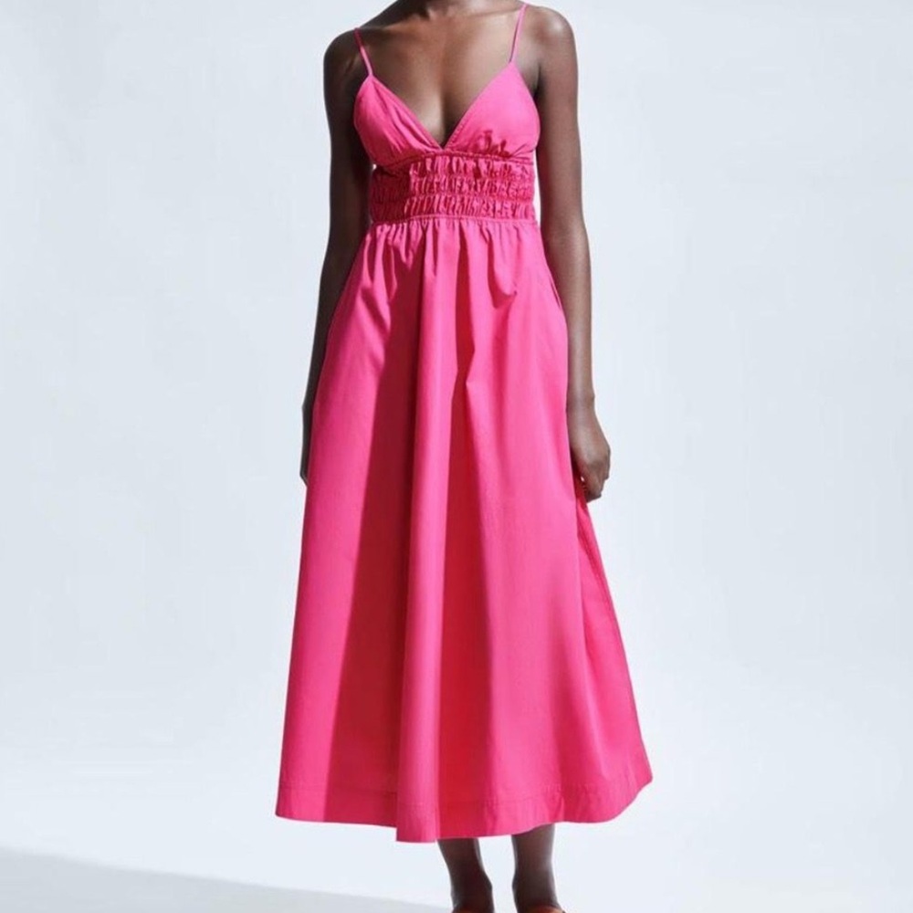 Zara Poplin Pink Midi Dress- Size Medium